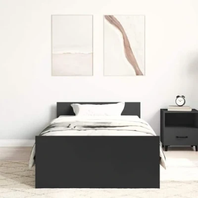 Abbildung von vidaXL Bettgestell, Bettrahmen mit Lattenrost, Bett Gästebett Kopfteil Fußteil, Einzelbett Schlafzimmerbett Schlafzimmermöbel, Schwarz 100x200cm Holzwerkstoff