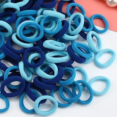 Abbildung von 100 Stück Elastisch Haargummis Klein, Baby Haargummis, Soft Baumwolle Mini Haarband, Ohne Metall Pferdeschwanz Inhaber Perfekt für Kinder, Babys, kleine Mädchen, Blau