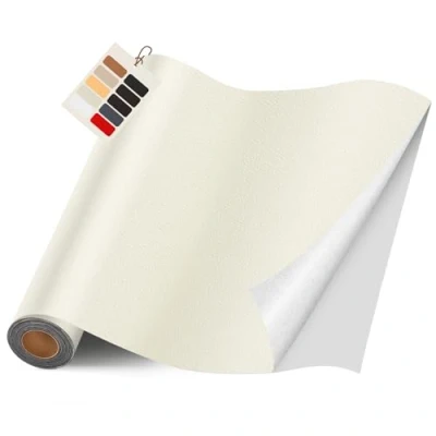 Abbildung von Leder kunstleder selbstklebend, 40 x400cm Reparatur set, Kit für Möbel, Sofa, Autositze, Taschen, und Renovierung(Elfenbeinweiß)