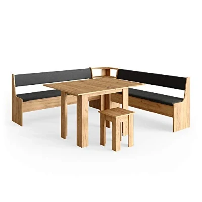 Abbildung von Vicco Eckbankgruppe Roman, Goldkraft Eiche/Anthrazit, 210 x cm mit Tisch