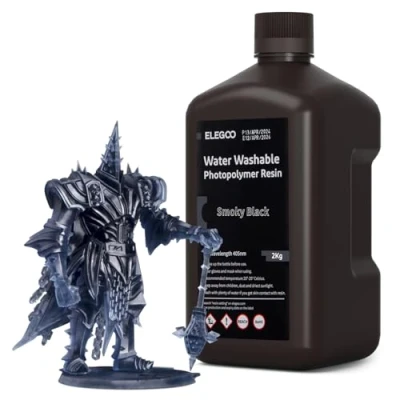 Abbildung von ELEGOO Resin Wasser Abwaschbar 2kg Rauchiges Schwarz, 405nm LCD UV Härtung 3D Drucker Water Washable für MSLA/LCD/DLP