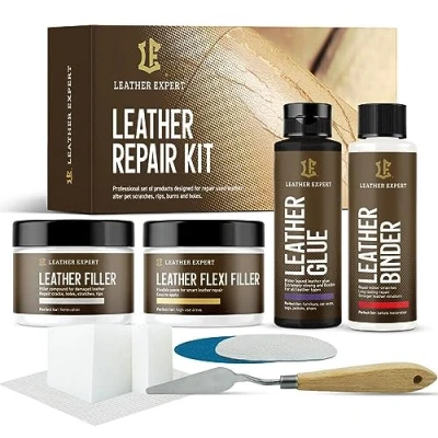 Abbildung von Leder Reparatur Set für Handwerker Lederreparatur mit Lederkleber, Lederbinder, Flüssigleder, Filler Kunstleder, Autositz, Polster, Vinyl, Schuhe Reparaturset Werkzeugen