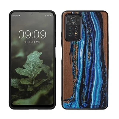 Abbildung von kwmobile Hülle kompatibel mit Xiaomi Redmi Note 11 Pro/Note Pro (5G) / 12 (4G) Holz Case Handy Cover TPU Handyhülle in Blau Braun Farbbrush