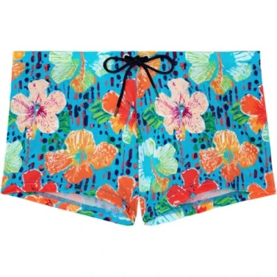 Abbildung von HOM Herren Dino Badehose Swim Trunks, Blumendruck, türkisfarbener Hintergrund, S