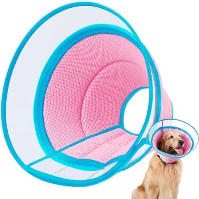 Abbildung von Halskrause Hund Weich, Schutzkragen Leckschutz Hund, Atmungsaktive Hunde Halskrause, Einstellbarer Hundekragen Leckschutz, Leicht Halskrausen für Hunde, Haustier Elisabethanischer(Size 4, Pink)