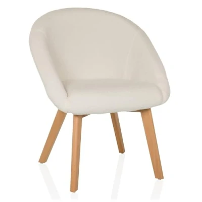 Abbildung von hjh LIVING Esszimmerstuhl aus weichem Bouclé Stoff Scandi TED Polsterstuhl Sessel mit Holzbeinen, bequem gespolstert, Weiß