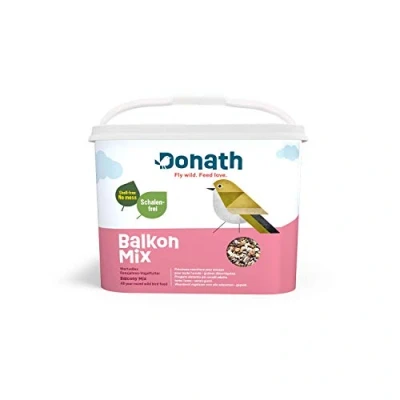 Abbildung von Donath Fly wild. Feed Love. Balkon Mix schalenfreie Mischung für einen sauberen wertvolles Ganzjahres Wildvogelfutter aus unserer Manufaktur in Süddeutschland 5 Kg Eimer