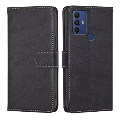 Abbildung von RankOne Hülle für TCL 305 / 306 30E 30 SE (6.52&quot; Inches) Handyhülle Aus Leder mit Magnetverschluss Schutzhülle Schwarz