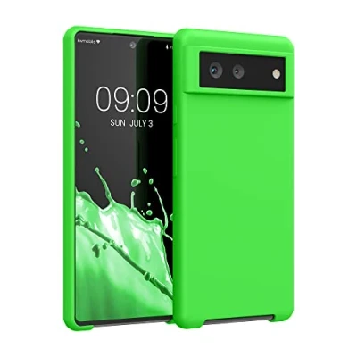 Abbildung von kwmobile Hülle kompatibel mit Google Pixel 6 Silikon Handy Case Handyhülle weiche Oberfläche kabelloses Laden Limettengrün