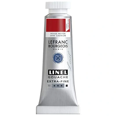 Abbildung von Lefranc &amp; Bourgeois 301174 Linel Gouache extrafeine und geschmeidige Wasserfarben mit maximaler Farbintensität, Leuchtkraft für streifenfreien Auftrag, 14ml Tube Mittelrot Kadmiumfrei