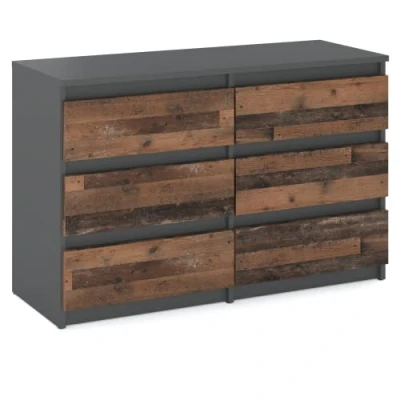 Abbildung von MRBLS Kommode mit 6 Schubladen Sideboard Schubladenschrank Kleiderschrank Modern Möbel für Ihr Schlafzimmer (Anthrazit Industrial/Grau Matt Old Style) 100 x 71,5 33,5 cm (B/H/T)