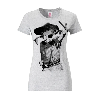 Abbildung von Logoshirt Pippi Langstrumpf Pirat Tshirt print graumeliert, Damen, Größe: Large, Grau meliert