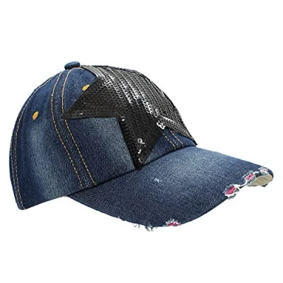 Abbildung von dy_mode Damen Kappe Mütze Jeans Baseball Cap mit Glitzer Love Sterne Pailletten C021 (K208 BlackStar)