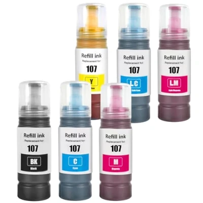 Abbildung von SHUOLEI 107 Tinte Kompatibel mit Epson Tintenpatronen Multipack für EcoTank ET 18100 (6 Pack，Schwarz/Cyan/Magenta/Gelb/Licht Cyan/Licht Magenta)