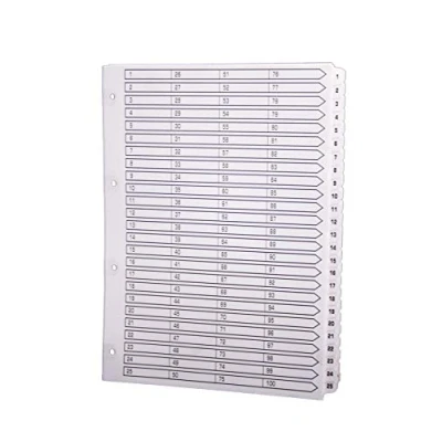 Abbildung von Exacompta Ref MWD1 100Z Mylar gedruckte Indizes für A4 Dokumente, vorgestanzt, 160 g/m² weißer Karton mit verstärkten Kunststoff Tabs, FSC zertifiziert 100 teilige Trennblätter (1100)