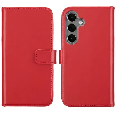 Abbildung von Samsung Galaxy S25 Hülle Echtleder Selencia Klapphülle Handyhülle Rot Black Friday Deals