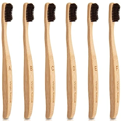Abbildung von Bambus Zahnbürste, natürliche umweltfreundliche Holz Zahnbürsten, biologisch abbaubare Holzkohle 6er Pack