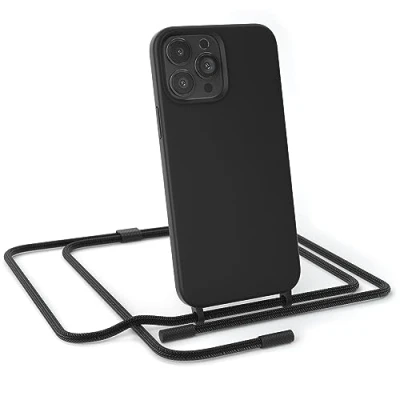 Abbildung von EAZY CASE Handykette Silikon Premium kompatibel mit iPhone 13 Pro Max Handyhülle Umhängeband, Handykordel Schutzhülle, Silikonhülle, Hülle Band, Kette für Smartphone, Schwarz