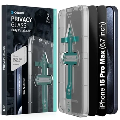 Abbildung von Deppa 2 Stück Sichtschutz für Iphone 15 Pro Max (6.7 Zoll) mit Schablone Privacy Anti Spy Glas, Folie, Schutzfolie, Schutzglas, Displayschutz, Sichtschutzfolie