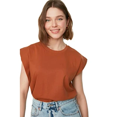 Abbildung von Trendyol Damen Ärmelloses Grundlegendes T shirt Shirt, Cinnamon, XS EU