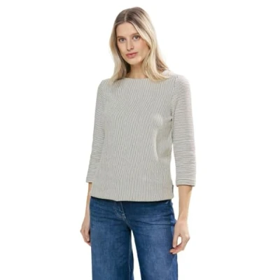 Abbildung von Cecil Streifen Struktur Langarmshirt, Damen, Größe: XL, Weiß
