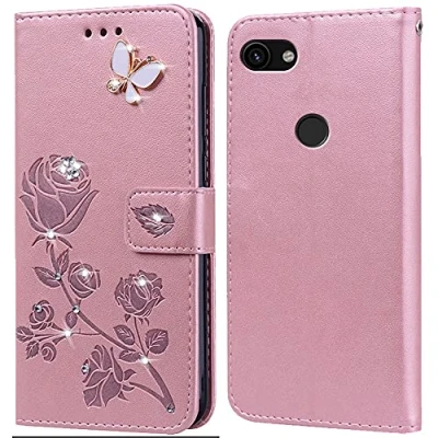 Abbildung von PKQTOP Hülle für Google Pixel 3A Handyhülle,Klappbar Tasche Case,Standfunktion,Kartenfach,Silikon Bumper,Stoßfeste Schutzhülle Cover