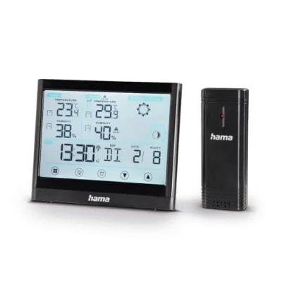 Abbildung von Hama Wetterstation &quot;Full Touch&quot;, Schwarz, mit Außensensor, Reichweite 30m (mit Außensensor)