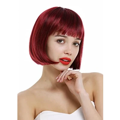 Abbildung von WIG ME UP VK 4 872 888 Perücke Damen kurz klassischer Bob gerader Pony glatt Rot Granatrot gesträhnt