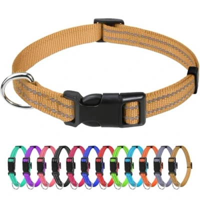 Abbildung von TagME Nylon Hundehalsband, Verstellbares Reflektierendes Hundehalsband mit Sicherheitsschnalle für Extra Kleine Hund, Braun, 1.5cm Breite