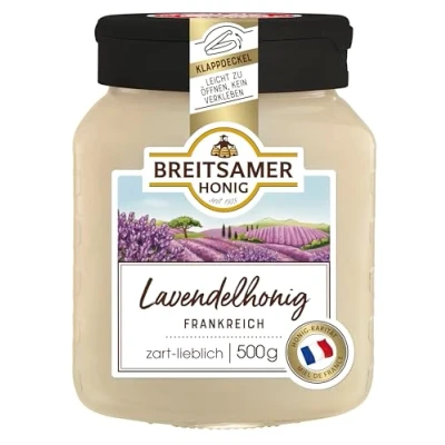 Abbildung von Breitsamer Lavendelhonig aus Frankreich cremig 500g Aromatisch, mild und zart lieblich im Charakter (1 x 500g)