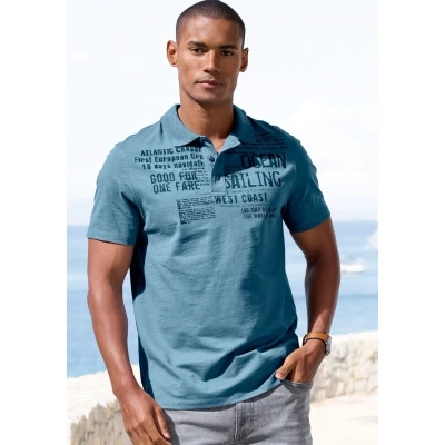 Abbildung von John Devin Poloshirt mit Print Regular Fit, aus Slub Qualität,