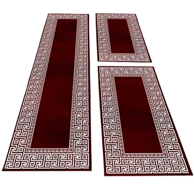 Abbildung von Kurzflor Bettumrandung Mäander Design Carpettex, Höhe 12 mm, (Bett Set, 3 tlg., Bettvorlage), Schlafzimmer Teppich Läufer Set teilig