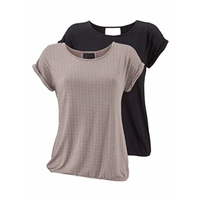 Abbildung von Lascana 2 pack Tshirt print taupegemustert+schwarzuni, Damen, Größe: 40/42, Taupe gemustert+schwarz uni