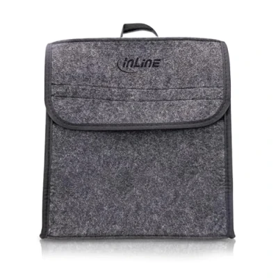Abbildung von InLine Aufbewahrungstasche für EV Autoladekabel, Kabeltasche, Kofferraumtasche/Organizer, Klettstreifen und Gurte mit Karabinerhaken, Tragegriff, robuster Filzstoff, grau, bis 7,5m, 16299I