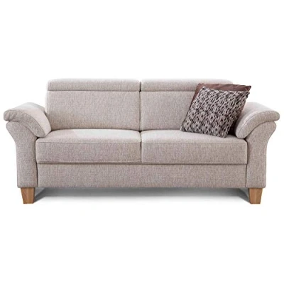 Abbildung von Cavadore 3 Sitzer Sofa Ammerland / Couch mit Federkern im Landhausstil Inkl. verstellbaren Kopfstützen 186 x 84 93 Strukturstoff natur