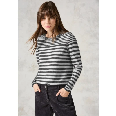 Abbildung von Cecil Gestreifter Strickpullover, Damen, Größe: Large, Grau