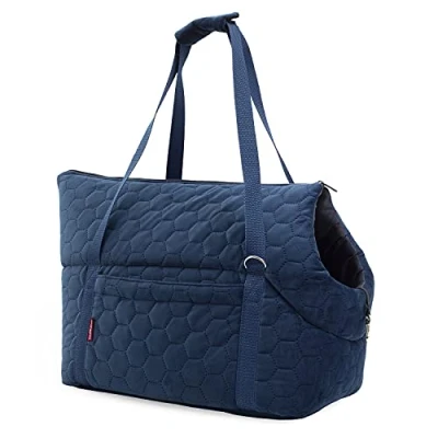 Abbildung von Transporttasche für Hunde und Katzen Schultertasche Haustiere mit Gummiband Karabiner bis 15 kg Material: Wildlederimitat Velvet Größe: L Farbe: Dunkelblau