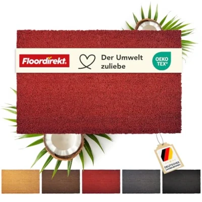 Abbildung von Floordirekt Fußmatte für Innen und Außen, 50x80 cm Rot, Türmatte aus Kokos, Schmutzfangmatte Haustür, rutschfeste Fussmatte, Kokosmatte, Fußabtreter, Fussabstreifer (24mm)