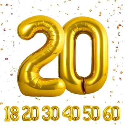 Abbildung von 20 Geburtstag Deko zahlen luftballon jahre Folienballon Gold für 20. Geburtstagsdeko Männer Frauen Ballon Zahl zum fliegt mit Helium 20.Geburtstagsparty 40&quot; 101cm
