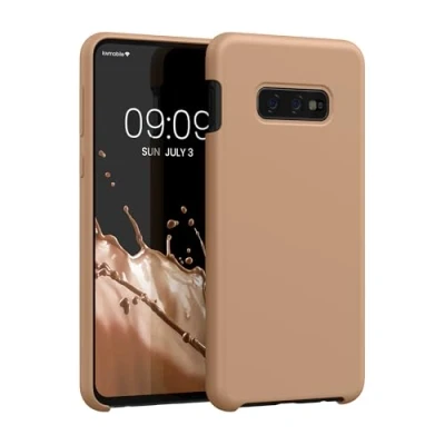 Abbildung von kwmobile Hülle kompatibel mit Samsung Galaxy S10e Silikon Handy Case Handyhülle weiche Oberfläche kabelloses Laden Cappuccino