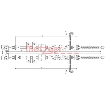 Abbildung von METZGER 10.5334 Handbremsseil hinten links, rechts, rechts 1792/1582 COFLE FORD: Transit Connect Mk1 Kastenwagen, Tourneo