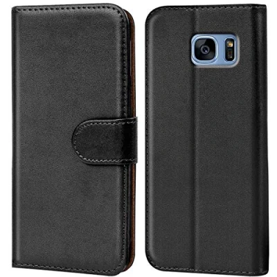 Abbildung von Verco Handyhülle für Samsung S7 Edge Hülle, Schutzhülle Galaxy Tasche PU Leder Flip Case Brieftasche Schwarz