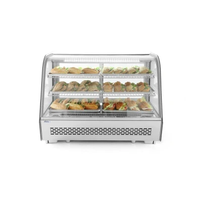 Abbildung von HENDI Aufsatz Kühlvitrine 120 Liter 69 x 57 cm gewölbte Glas Frontscheibe 2 Böden Umluftkühlung LED, Edelstahl Konditoreitheke