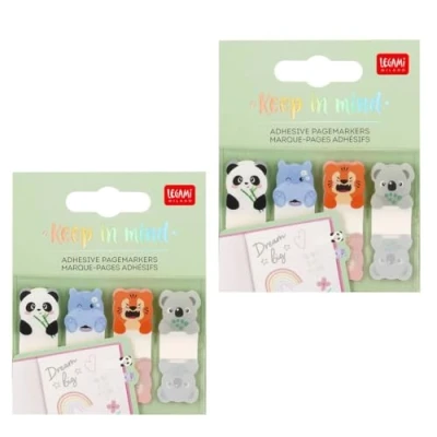 Abbildung von Legami Keep in Mind Seitenmarker, 80 Seitenmarker Aufkleber (20 x 4), beschreibbare und entfernbare Aufkleber, Motiv Cute Animals, 7 5,5 cm (2 er Set)