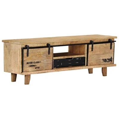 Abbildung von vidaXL Mangoholz Massiv TV Schrank mit 1 Schublade Fach Möbel Board Lowboard Fernsehschrank Fernsehtisch Sideboard HiFi 120x30x40cm