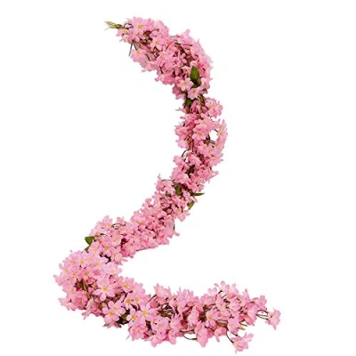 Abbildung von JUSTOYOU 2 Stücke 5.7FT Künstliche Sakura Kirschblüte Blumen Hängen Reben Gefälschte Garland Orientalischen Kirschkranz Hausgarten Party Hochzeit Decor（Rosa）