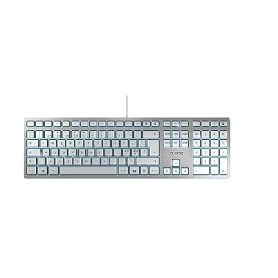 Abbildung von CHERRY KC 6000 SLIM, Ultraflache Design Tastatur, Pan Nordisches Layout (QWERTY), Kabelgebunden (USB A Anschluss), Leise Tasten, Langlebige Beschriftung, Silber