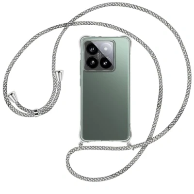 Abbildung von mtb more energy® Handykette kompatibel mit Xiaomi 14T Pro 5G weiß/grau kariert/Metallteile: Silber Smartphone Hülle zum Umhängen Anti Shock Full TPU Case