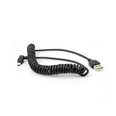 Abbildung von System S Mini USB Spiral Kabel 90 Grad gewinkelt Winkelstecker links 140 cm