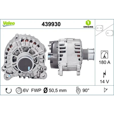 Abbildung von VALEO 439930 Lichtmaschine 14V 180A VOLKSWAGEN: Golf 7 Schrägheck, Touran II, Variant, SKODA: Octavia 3 Combi, Yeti, Superb III Kombi